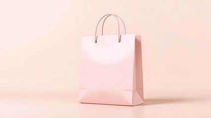 Elegant light pink paper gift bag with round handles and a clean design sits on a matching seamless background