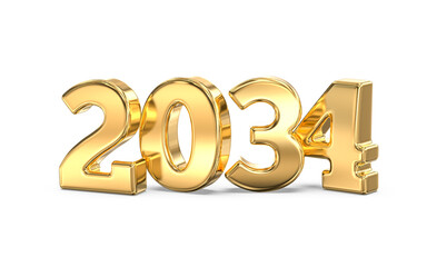 Golden Metallic 2034 Year 3D Render