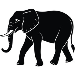 Obraz premium Black silhouette of an african elephant walking with its trunk down