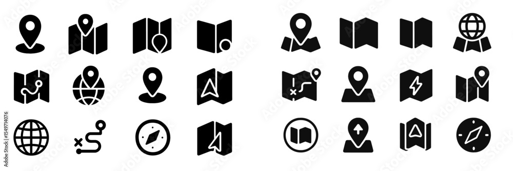 Poster Icons representing navigation concepts including maps, location pins, and globes in a seamless pattern