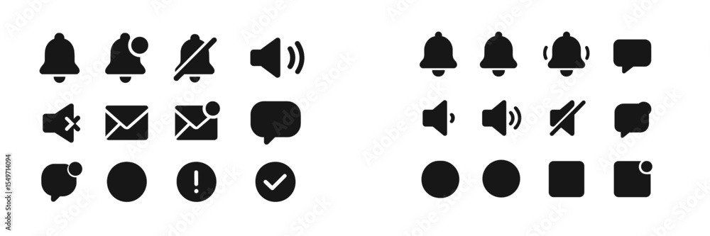 Poster Design of minimalistic icons for notifications, alerts, and communication elements used in modern interfaces