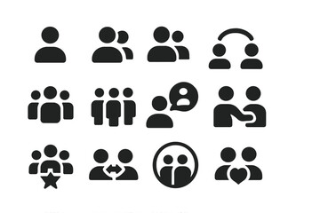 Collection of social interaction icons illustrating various relationships and communications in a modern design