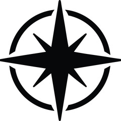 Simple Black and White Compass Rose Design with Eight Points and a Circular Border Element