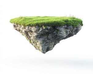 Floating triangular island with grass and rock