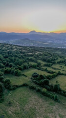 Le plateau de Gergovie en Auvergne au coucher de soleil
