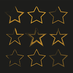 Obraz premium Star outlines collection. Golden stroke shapes. Bright festive elements. Vector light symbols.