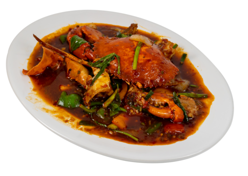 Thai Style Stir-Fried Crab in Curry Powder Sauce
Delicious Thai-style stir-fried crab in a rich and aromatic curry powder sauce, cooked with onions, bell peppers, celery, and egg. A popular seafood di