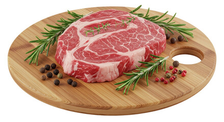 Isolated Raw Ribeye Steak on Cutting Board