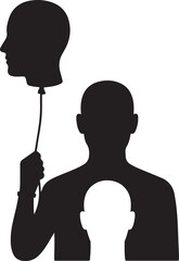 Person holding a balloon shaped like their own head, the string tied to their wrist