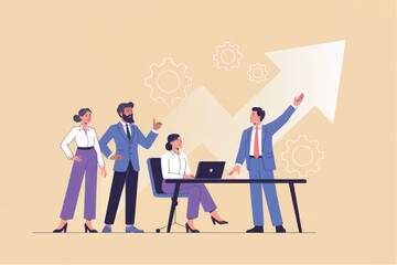 Business team discussing growth strategy isolated on transparent background
