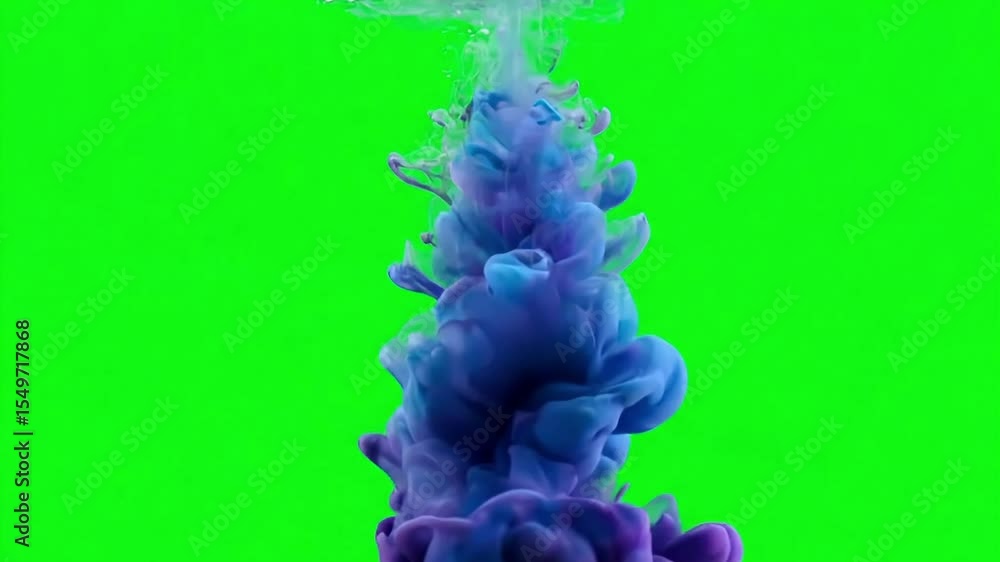 Poster ink in water on green screen transitioning to black background abstract effect