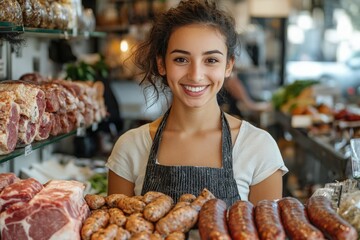 Woman working in a meat market