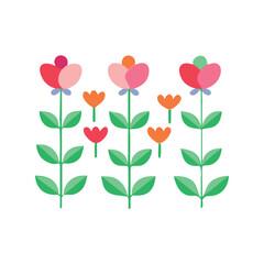 Flat minimal flowers vector illustration, simple floral design, colorful spring blooms, modern botanical art

