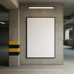 Blank Vertical Frame in Urban Parking Garage Under Modern Lighting