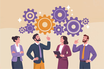 Teamwork and collaboration with gears isolated on transparent background