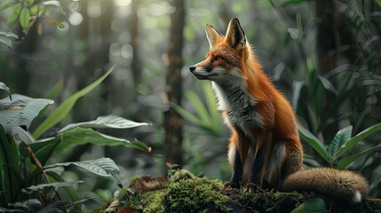 close up of a beautiful fox in the jungle, fox in nature