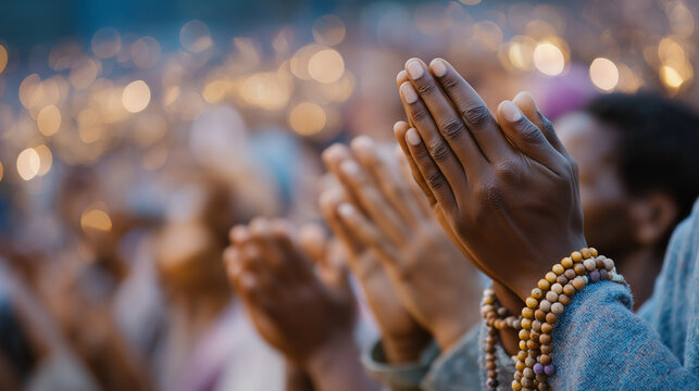 Diverse People Engaged in Prayer with Beads and Mats