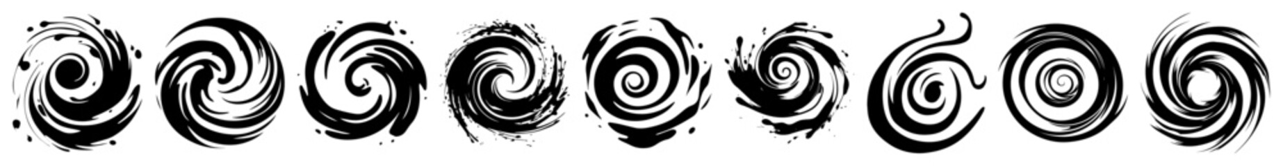 swirl and vortex vector icons – abstract spiral black ink set