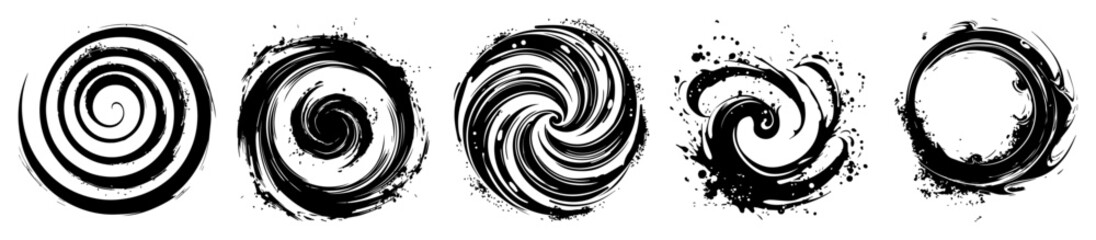 textured ink spirals – expressive brush swirl vector set