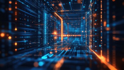 Digital data tunnel with glowing lines