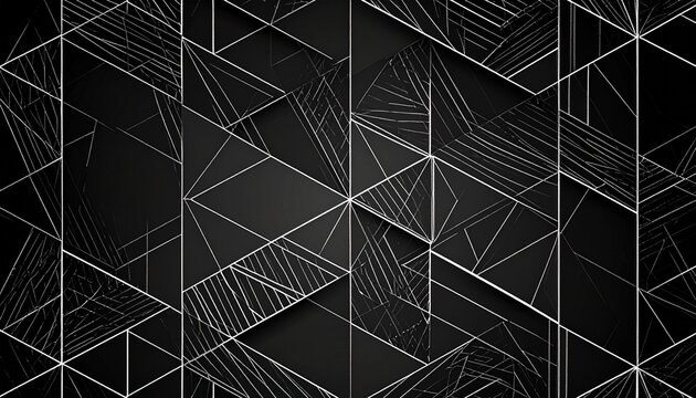 Wide geometric shapes backround illustration, abstract black and white vector line art digital backdrop
