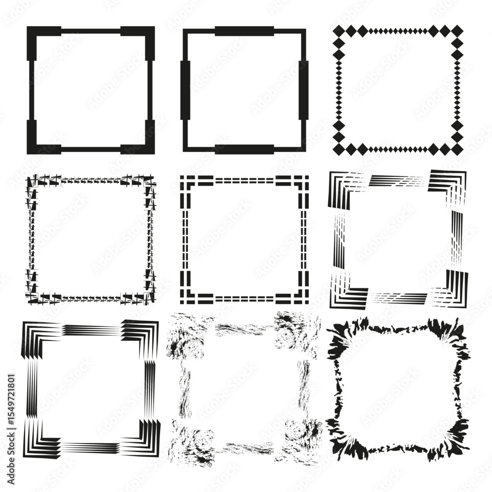 Poster grunge square frames. distressed texture pattern. rough outline element. vector artistic illustratio