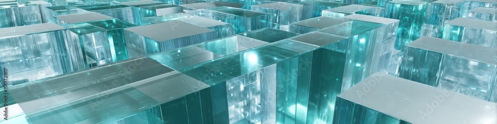 Aufkleber abstract background of translucent cubes in shades of blue and white arranged in a grid pattern