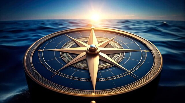 Golden Compass Navigating Ocean Waters Symbolizing Direction and Future Journey
