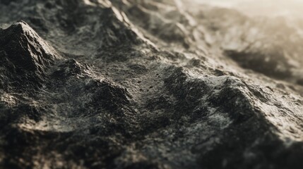 Rocky terrain with black and gray ashes, reminiscent of a volcanic or post-apocalyptic scene.
