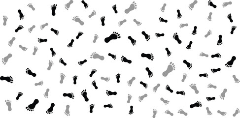 Seamless Pattern of Black and Grey Footprints on White Background.