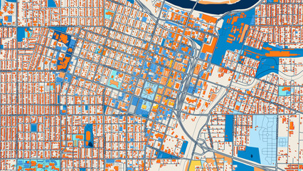 Obraz premium Colorful Topeka Street Map with Labels and Buildings