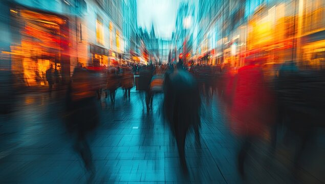 Blurry urban street scene at night