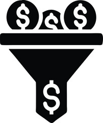 Conversion of currency dollars into a single symbol through a financial funnel icon