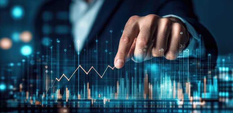 Business hand interacts with digital financial charts - Powered by Adobe