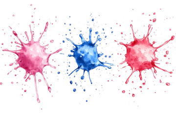 Colorful paint splatters creating a dynamic and vibrant effect on a clean white background