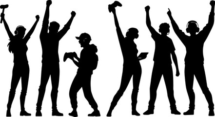 Esports Gaming Team Silhouettes Celebrating Victory © Rezowan 