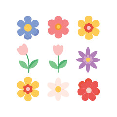 Set of flowers vector illustration, colorful floral collection, spring garden plants, decorative botanical