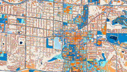 Naklejka premium Colorful Columbia Street Map with Labels and Buildings