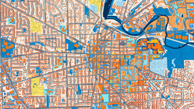 Colorful Ann Arbor Street Map with Labels and Buildings
