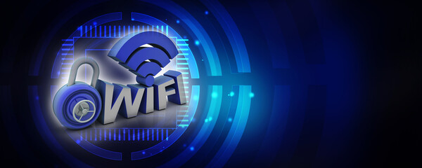 3d illustration WIFI symbol protection lock
