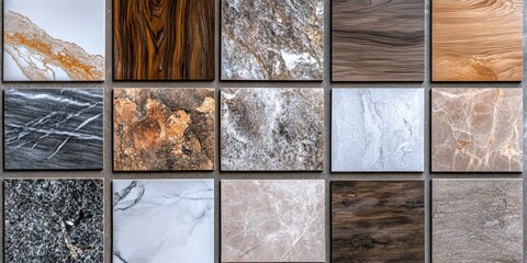 Diverse colors and patterns of natural stone, suitable for home construction or interior decor.