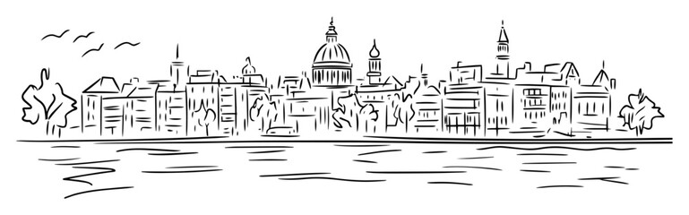 london skyline with river thames and st paul’s cathedral – vector sketch