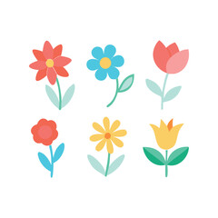 Set of flowers vector illustration, colorful floral collection, spring garden plants, decorative botanical
