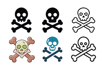 Skull and crossbones symbol in flat style death icon with line art and silhouette design for warning and danger concept Vector illustration on white background