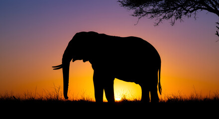 Majestic elephant silhouette at sunset African savanna breathtaking beauty wild nature