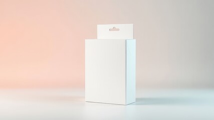 Clean white cardboard box with a hang tab and a pastel gradient background for product presentation