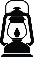Obraz premium Black Silhouette of a Classic Kerosene Lantern with Handle and Flame Inside