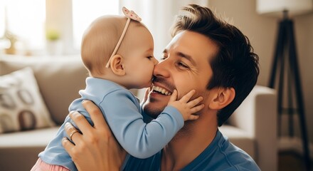 Father and baby daughter bonding loving moment happy family parenting childcare fatherhood relationship 100 father's day