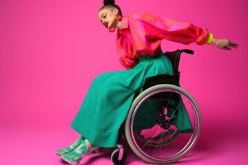 Fototapeta premium Disability fashion photo wheel adult woman.