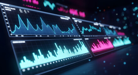 Digital Stock Market Charts with Graphs and Data Visualizations in Dark Mode